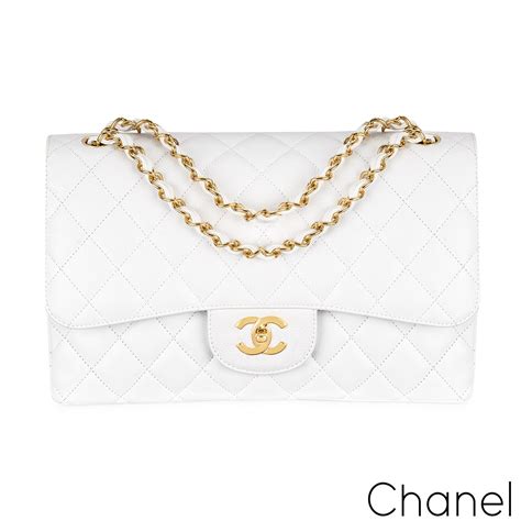 chanel classic flap white caviar